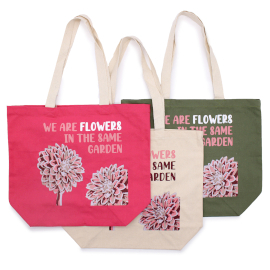 Printed Cotton Bag - We are Flowers - Olive, Pink and Natural