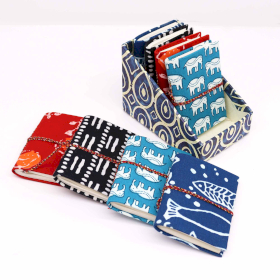 4x Block Print Cotton Bound Notebooks 7x10cm - Assorted