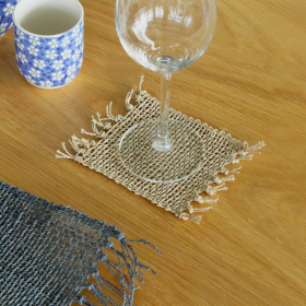 Set of 4 Seagrass Fringe Natural Coaster - Natural