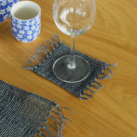 Set of 4 Seagrass Fringe Natural Coaster - Charcoal