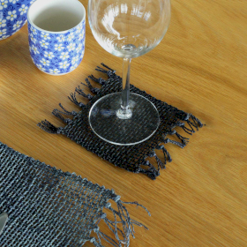 Set of 4 Seagrass Fringe Natural Coaster - Black