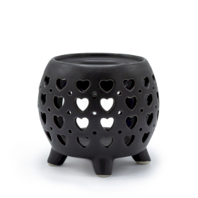 Squat Pot Oil Burner Multi Hearts - Matt Black