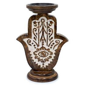 Mango Wood Candle Stand - Hamsa - Large 25x18cm