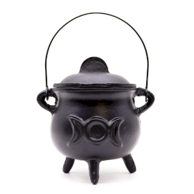 Lrg Cast Iron Cauldron with Triple Moon 12x15cm