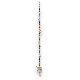 Indian Chimes - Brass Elephant with Chakra Beads String Bells - 53cm