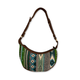 Jacquard Hobo Bag - Bold Greens (brown strap)