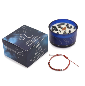 Zodiac Crystal Candle with Gemstone Bracelet - Leo