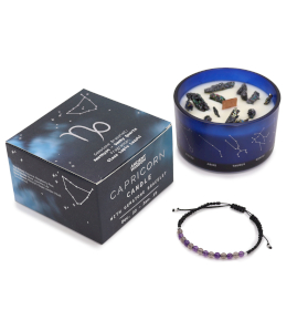 Zodiac Crystal Candle with Gemstone Bracelet - Capricorn