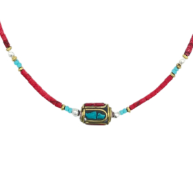 Nepalese Extra Fine Gem Necklace - Coral Tribal Bead