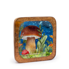 Big Square Trinket Tray 15x15x2.5cm - Mushroom Design Teal