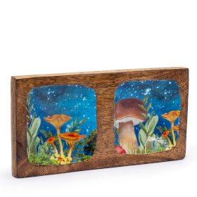 Double Trinket Tray 20x10x2.5cm - Mushroom Design Teal