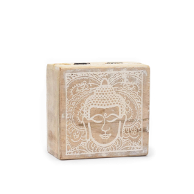 Small Square Box 10x10x4.2cm - Buddha Face Whitewash