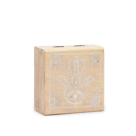 Small Square Box 10x10x4.2cm - Hamsa Whitewash