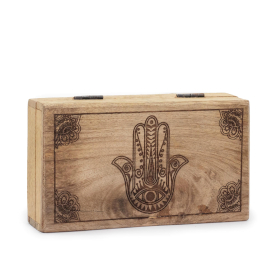 Med Square Box 17x10x4.2cm - Hamsa Black Engraved