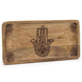 Long Tray 30x15x2.5cm - Hamsa Design Black Engraved