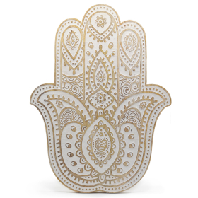 Mango Wood Hamsa Wall Plaque - Whitewash 52 cm