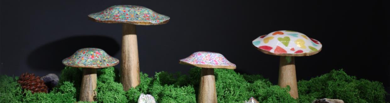 Wooden Enamelled Mushroom Decoration